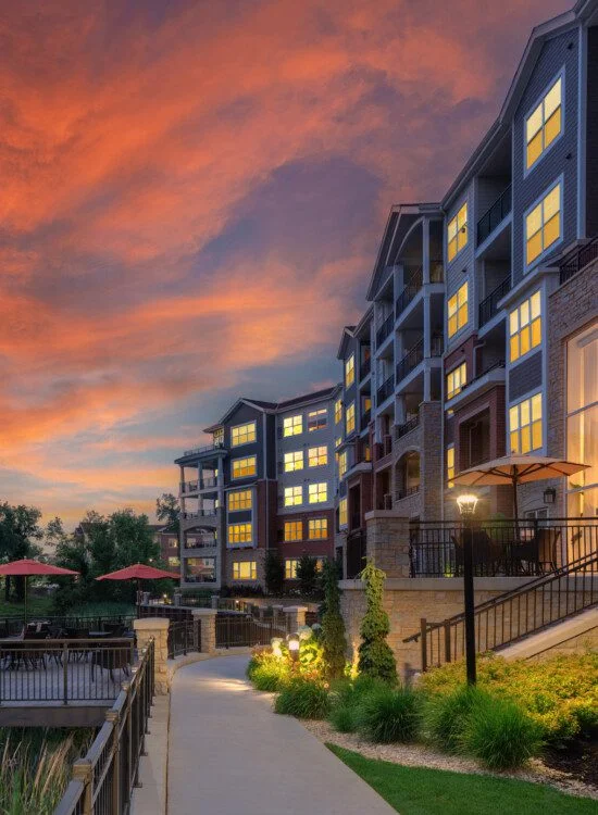 exterior of building at sunset