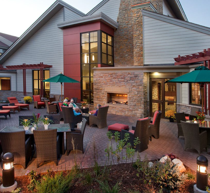 outdoor patio at dusk